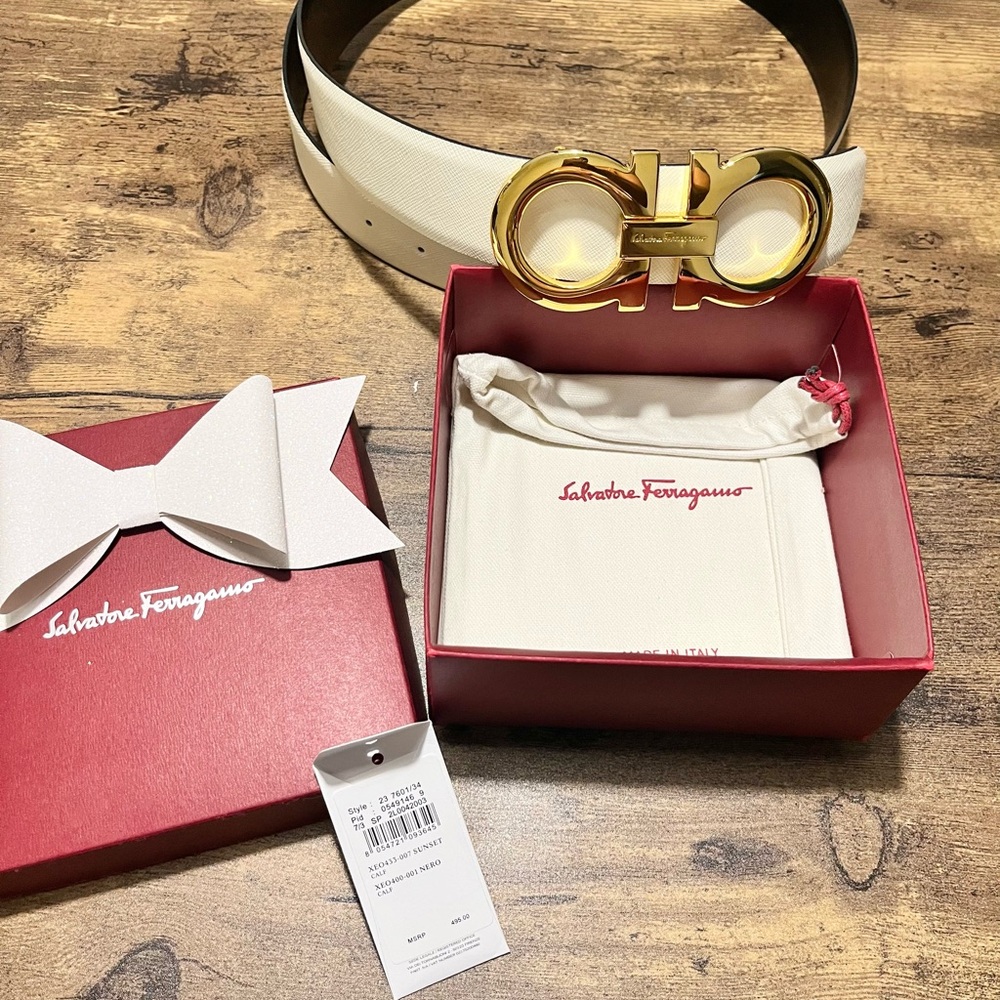 🚫SOLD🚫 AUTHENTIC Salvatore Ferragamo Ivory and Gold Belt (NWT)